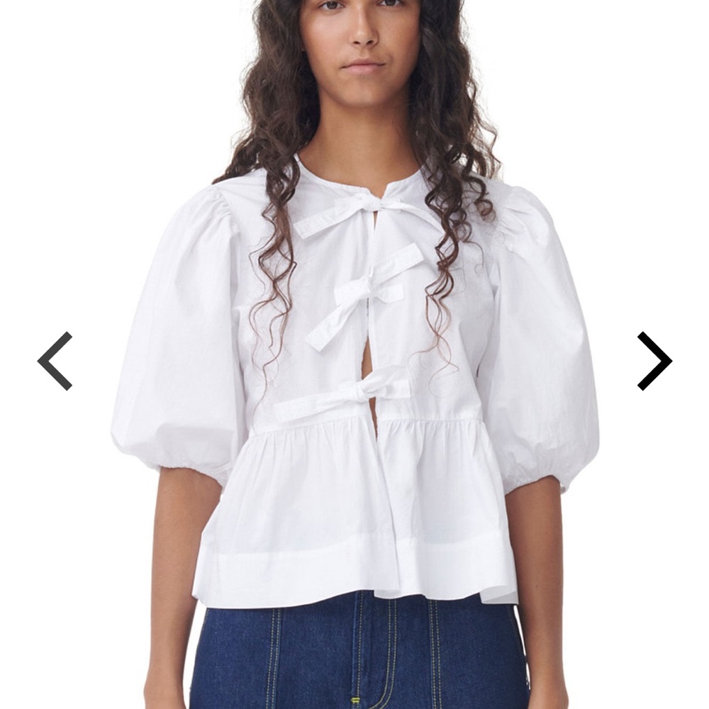 GANNI Cotton Poplin Peplum Tie Blouse EU 38/US 6 NWT